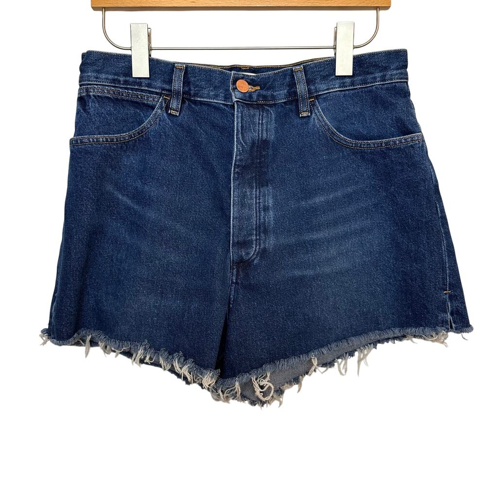 Wrangler High Rise Festival Short Denim Jean Button Fly Dark Wash Cut Off 32